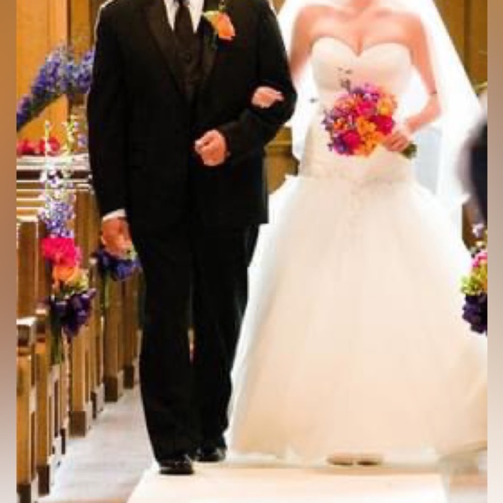 Pnina Tornai wedding dress. Beading detail around neckline and skirt.